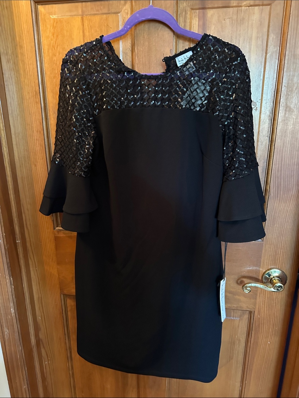 Nicole Miller Black Sequin Yoke Midi Dress